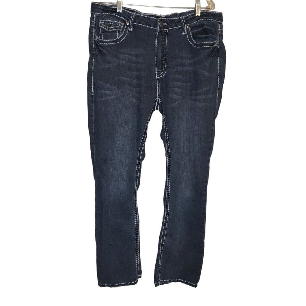 Toxic Jeans Blue Denim Women’s Size 18 Embroidered Distressed Cross Design